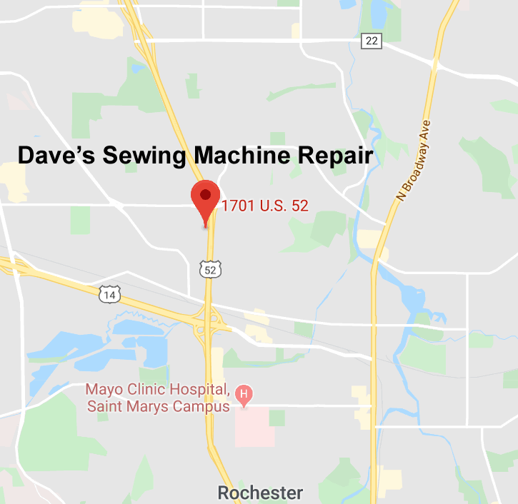 image of MAP showing location of Dave's Sewing Machine Repair in Rochester MN
